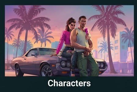 Stylized illustration of Jason and Lucia in Vice City